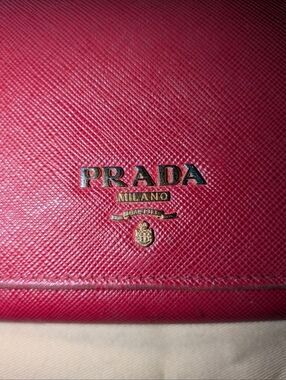 Prada Saffiano Logo Wallet Red Trifold.